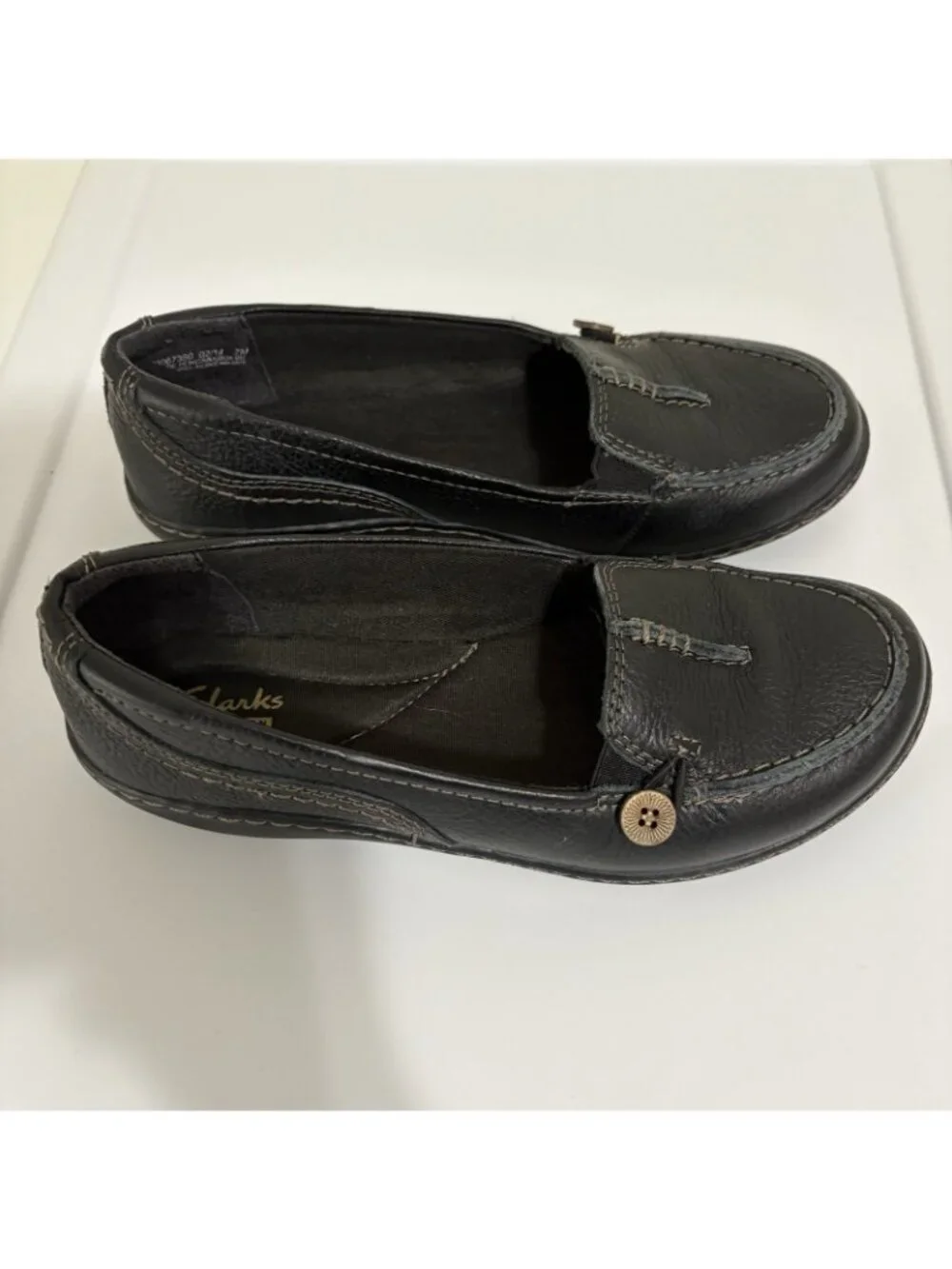 Clarks Black Button Accent Slip On Loafers